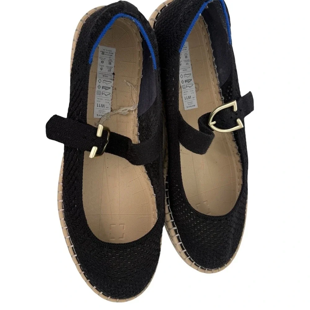Rothy's The Mary Jane Espadrille Flats Womens 11 (runs small) Black Knit Buckle